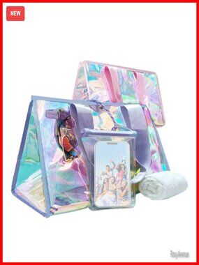 2-Piece 26L Iridescent Tote Bag Set with Waterproof Phone Pouch